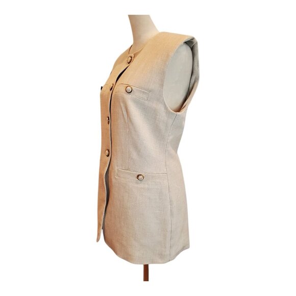 NWT RACHEL ZOE SZ 6 Basket Weave Long Vest With Gold Tone Buttons Tan Beige - Picture 4 of 9